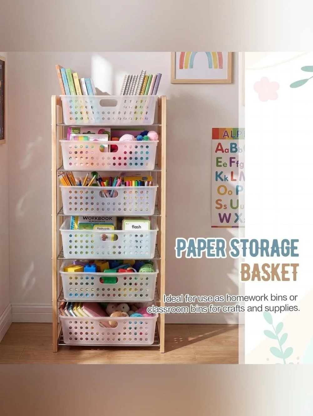 Geetery 6 Pack Classroom Storage Baskets with Handle, Desk Organizer for Office
